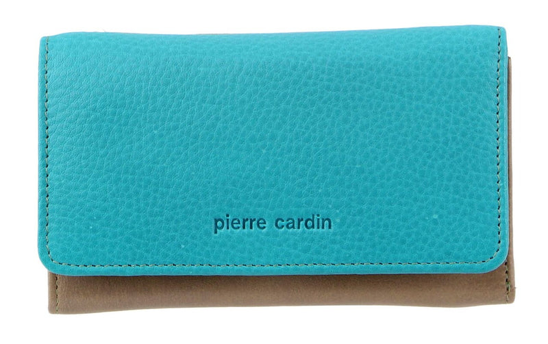 Pierre Cardin MultiColour Leather Ladies Tri-Fold Wallet in Taupe-Turquoise (PC3261)