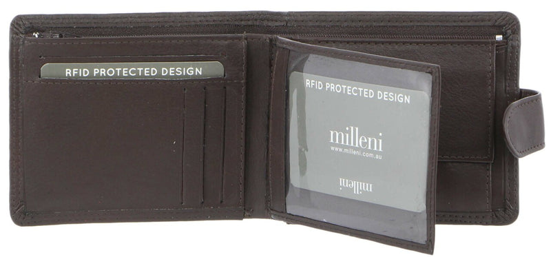 Milleni Mens Leather Tab Wallet in Brown (C10542)