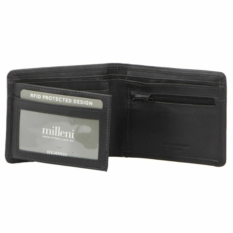 Milleni Mens Leather Tri-Fold Wallet in Black (C5129)