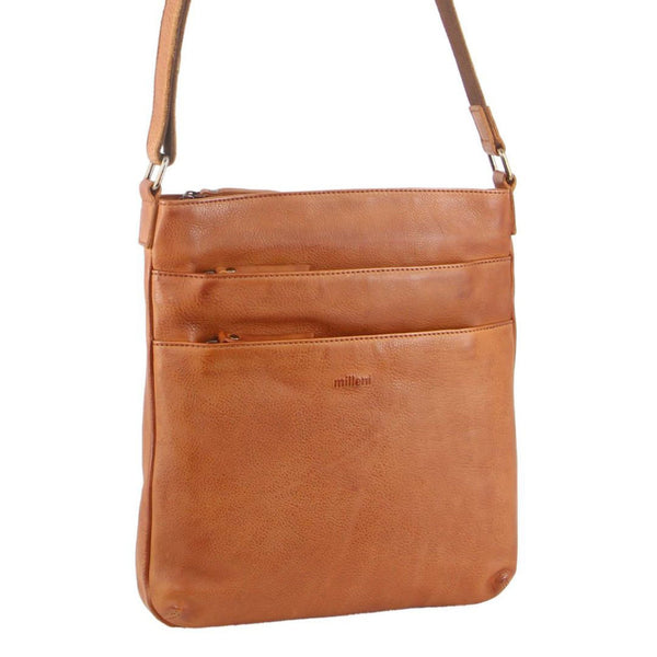 Milleni Ladies Nappa Leather Cross Body Bag in Cognac (NL2439)