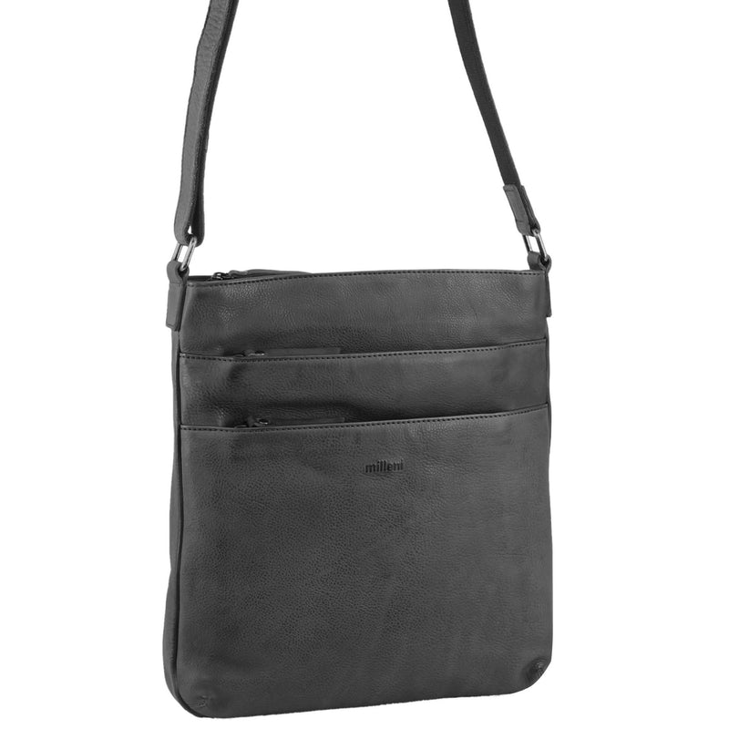 Milleni Ladies Nappa Leather Cross Body Bag in Slate (NL2439)