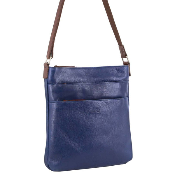 Milleni Ladies Nappa Leather Cross Body Bag in Indigo-Chestnut (NL2439)