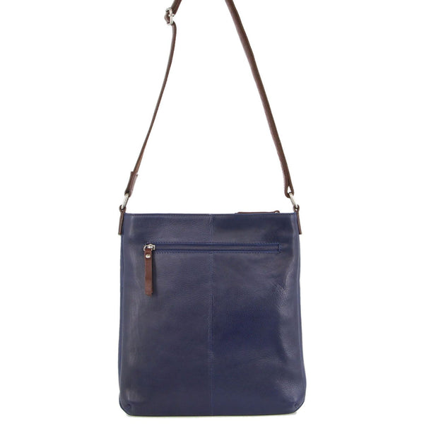 Milleni Ladies Nappa Leather Cross Body Bag in Indigo-Chestnut (NL2439)