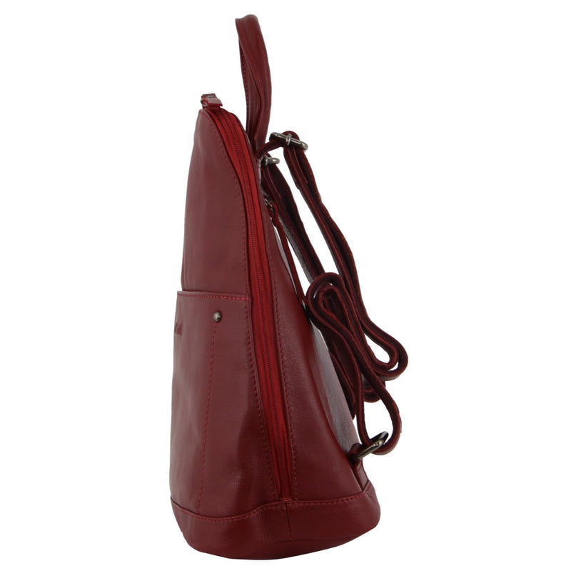Milleni Ladies Italian Leather Twin Zip Backpack in Red (NL2442)