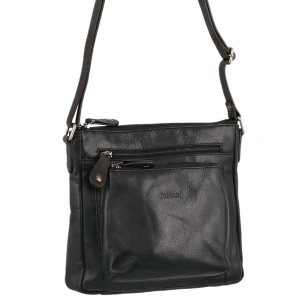 Milleni Nappa Leather Cross Body Bag in Duplicate in Black (NL2598)