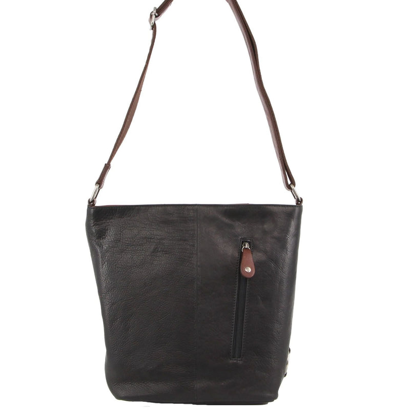 Milleni Ladies Nappa Leather Cross Body Bag in Black-Chestnut (NL9801)