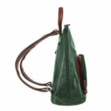 Milleni Ladies Nappa Leather Twin Zip Backpack in Emerald-Chestnut (NL10767)