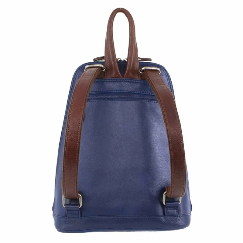 Milleni Ladies Nappa Leather Twin Zip Backpack in Indigo-Chestnut (NL10767)