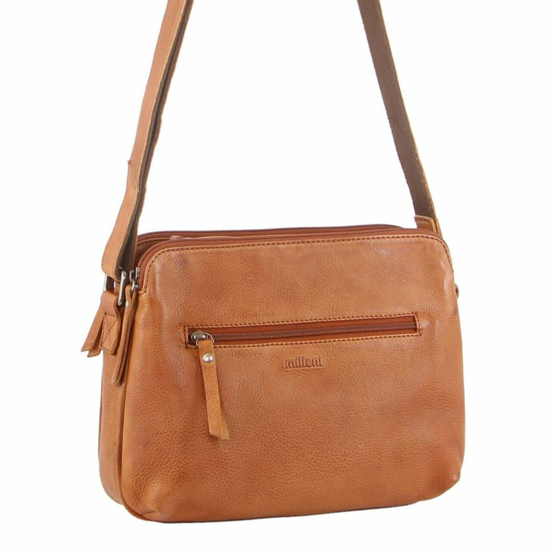 Milleni Ladies Leather Cross Body Bag in Cognac (NL10768)