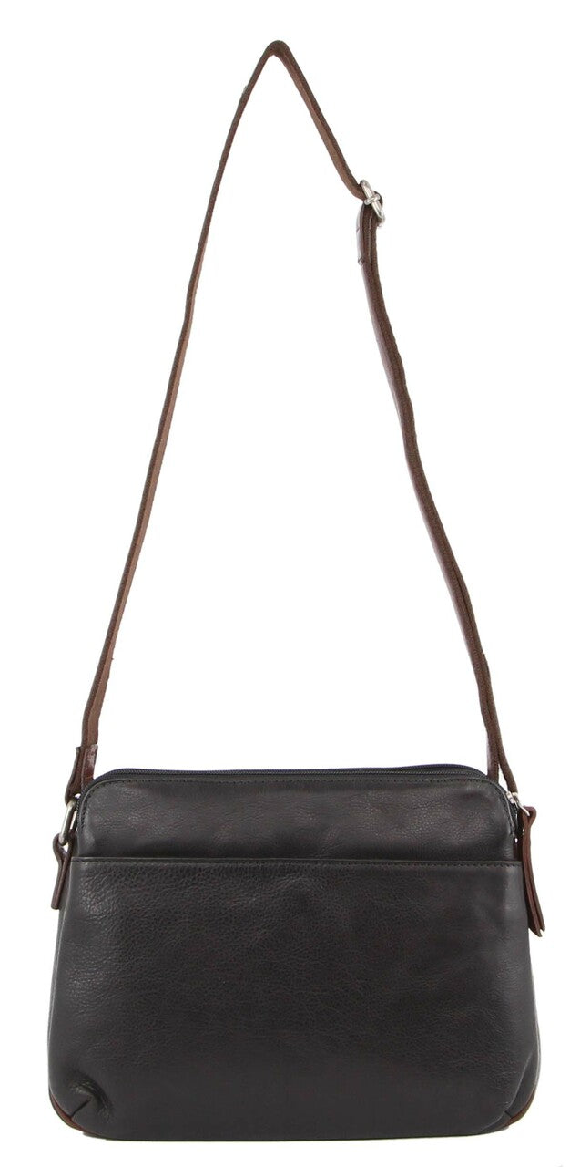 Milleni Ladies Leather Cross Body Bag in Black-Chestnut (NL10768)