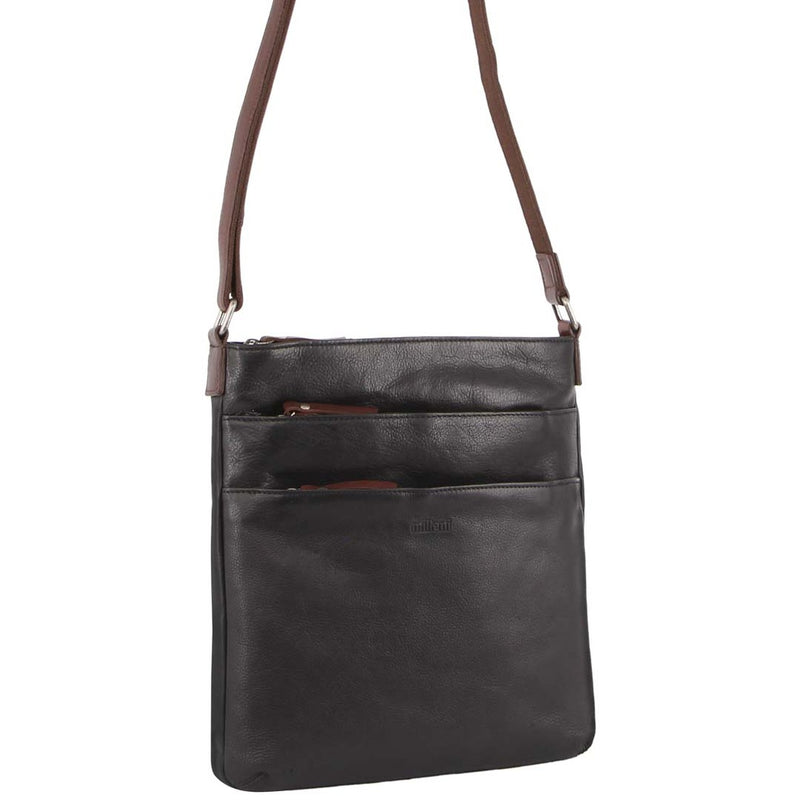 Milleni Ladies Nappa Leather Cross Body Bag in Black-Chestnut (NL2439)