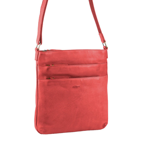 Milleni Ladies Nappa Leather Cross Body Bag in Red (NL2439)