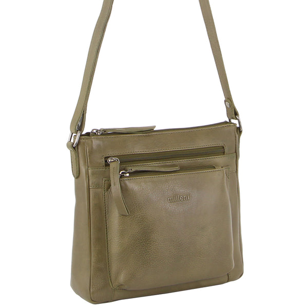 Milleni Nappa Leather Cross Body Bag in Olive (NL2598)