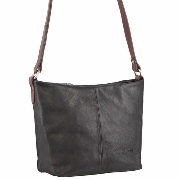 Milleni Ladies Nappa Leather Cross Body Bag  in Black-Chestnut (NL2789)