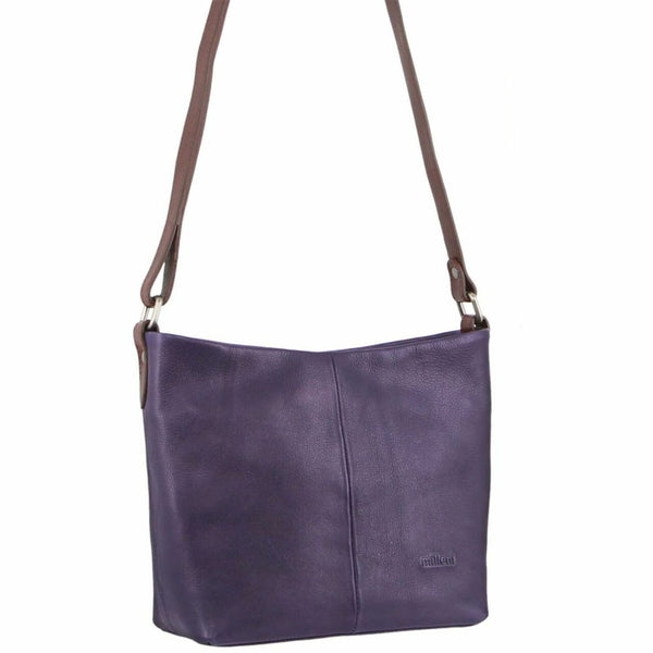 Milleni Ladies Nappa Leather Cross Body Bag  in Purple-Chestnut (NL2789)