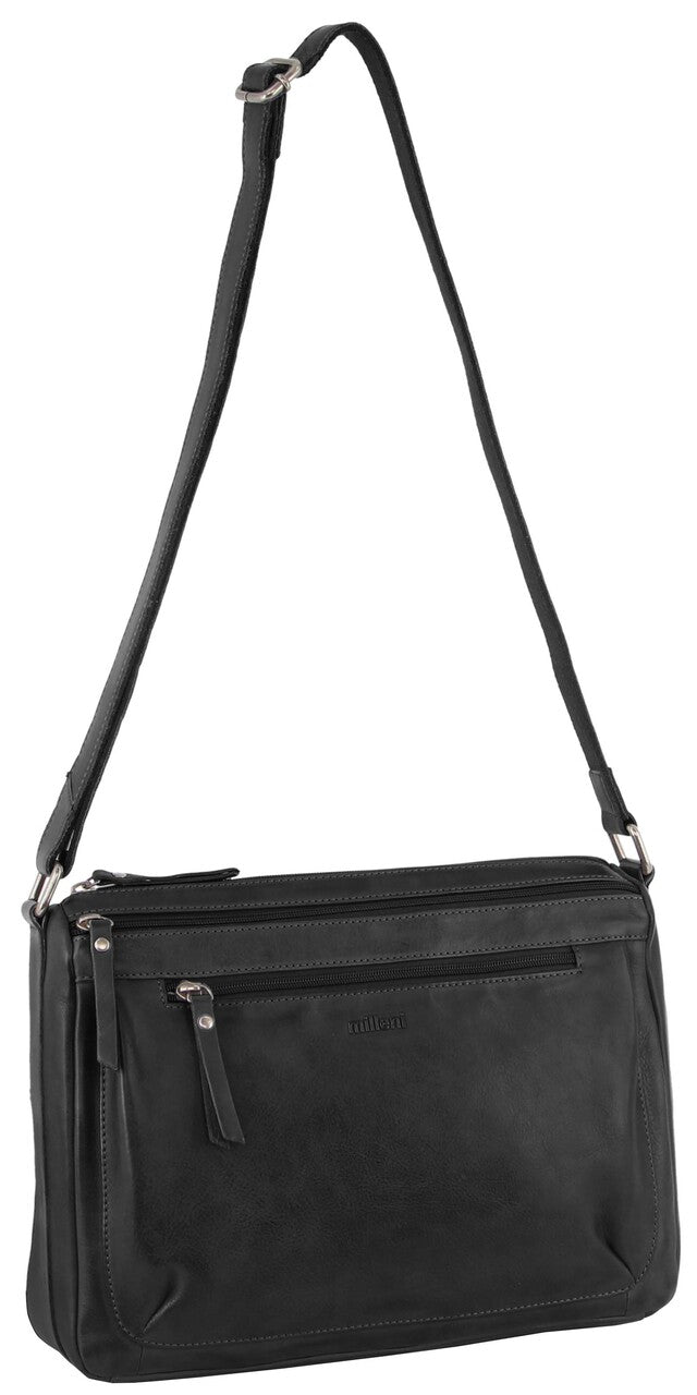 Milleni Nappa Leather Cross Body Bag in Black (NL9426)