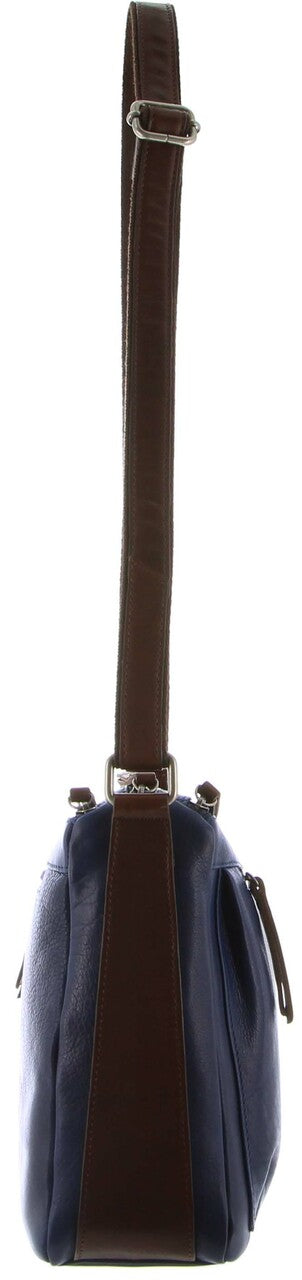 Milleni Nappa Leather Cross Body Bag in Indigo-Chestnut (NL9426)