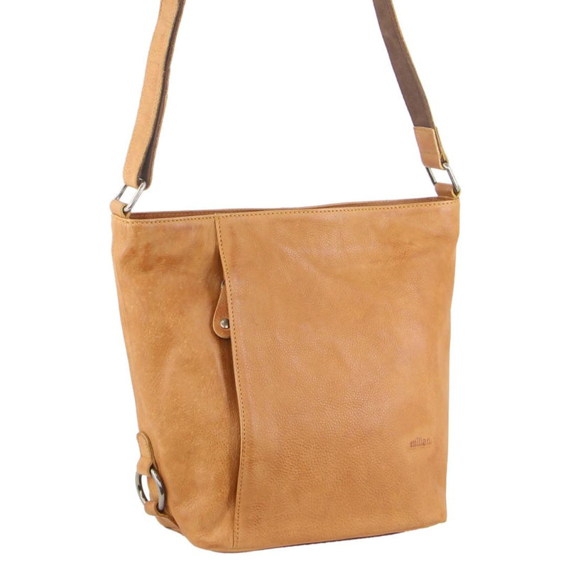 Milleni Ladies Nappa Leather Cross Body Bag in Caramel (NL9801)