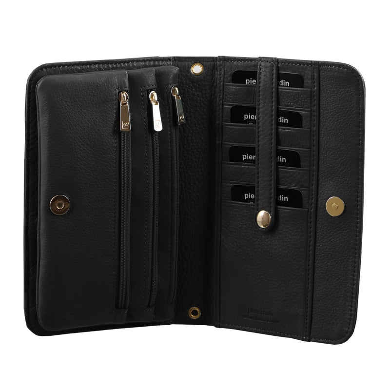 Pierre Cardin Italian Leather Wallet Bag/ Clutch in Black (PC1184)