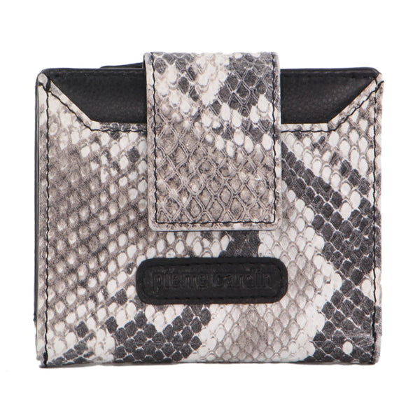Pierre Cardin Snake Embossed Leather Ladies Bi-Fold Tab Wallet (PC 3425) in Black