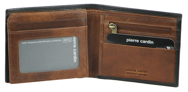 Pierre Cardin Italian Leather Mens Two Tone Bi Fold Wallet in Black/Cognac (PC2630)