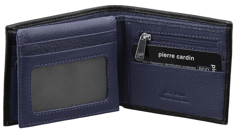 Pierre Cardin Italian Leather Mens Two Tone Bi Fold Wallet in Black/Navy (PC2630)