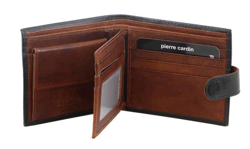 Pierre Cardin Italian Leather Mens Two Tone Wallet in Black (PC2631)