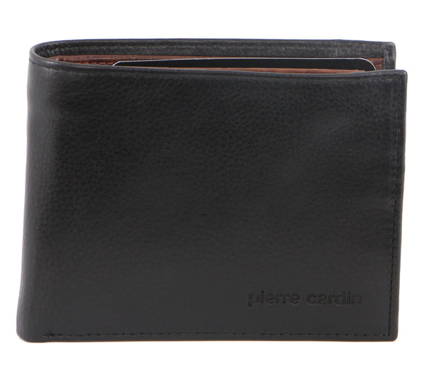 Pierre Cardin Italian Leather Mens Two Tone Bi Fold Wallet in Black/Cognac (PC2632)