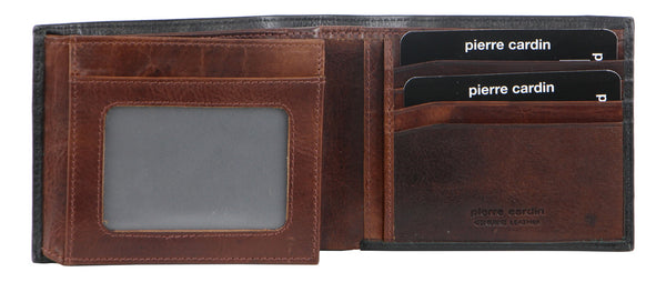 Pierre Cardin Italian Leather Mens Two Tone Bi Fold Wallet in Black/Cognac (PC2632)
