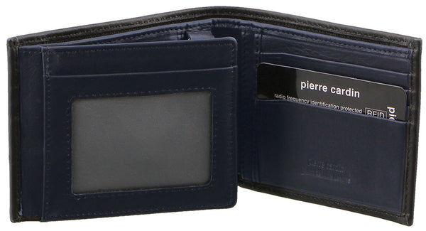 Pierre Cardin Italian Leather Mens Two Tone Bi Fold Wallet in Black/Navy (PC2632)