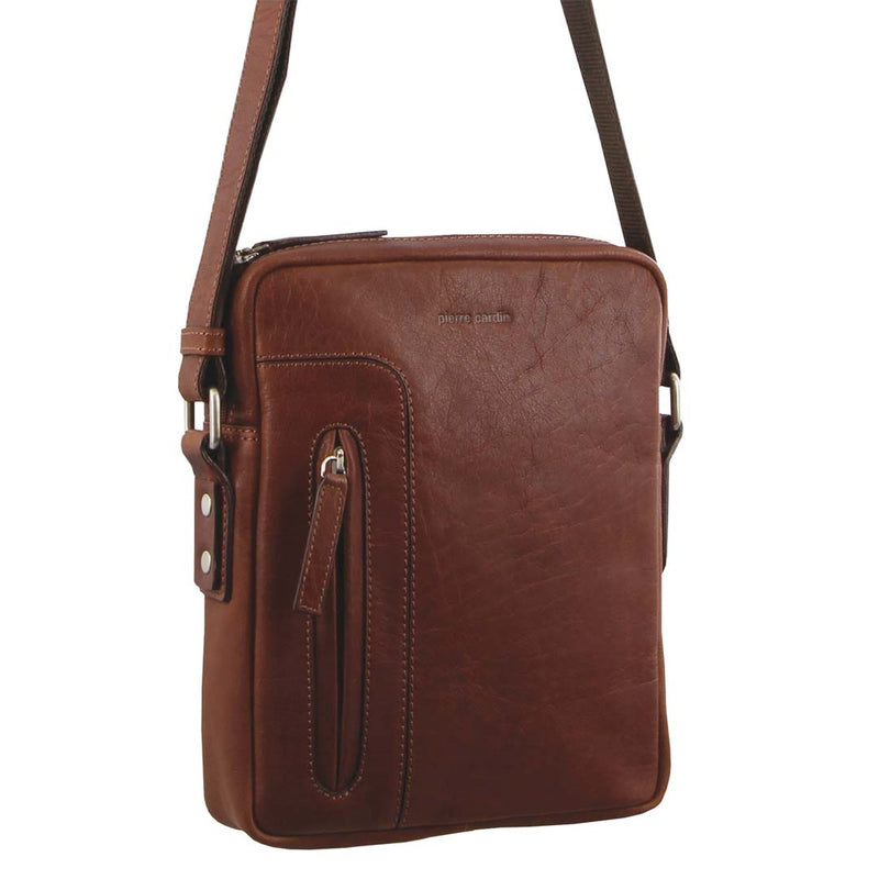 Pierre Cardin Rustic Leather iPad Cross-Body Bag in Chestnut