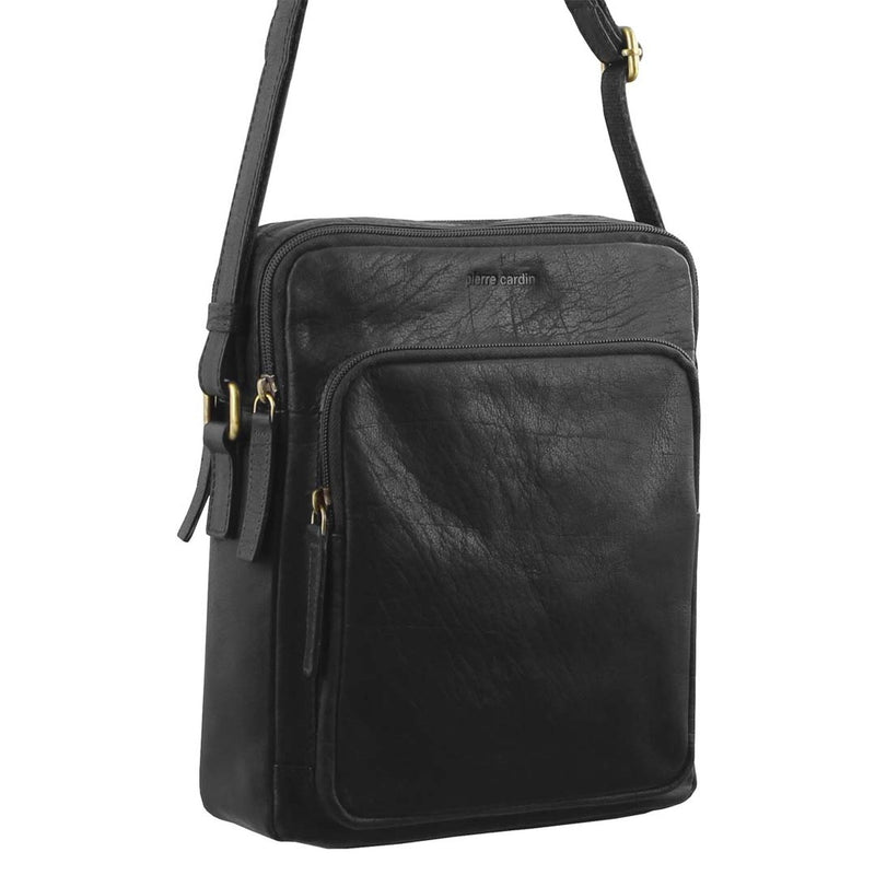Pierre Cardin Rustic Leather iPad Cross-Body Bag in Black (PC2804)