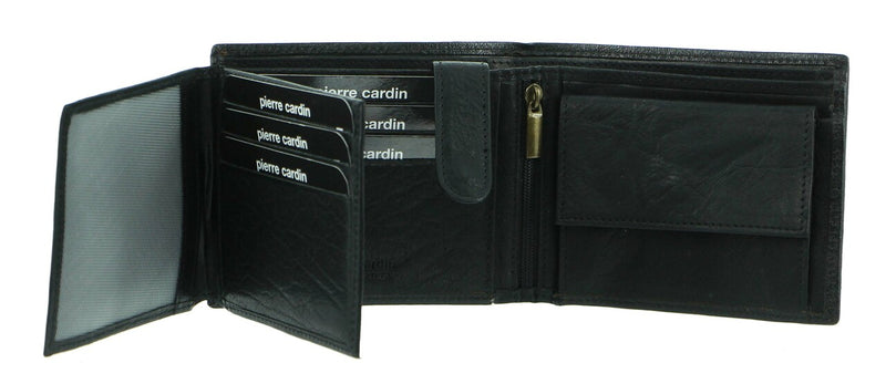 Pierre Cardin Rustic Leather Bi-Fold Mens Wallet in Black (PC2816)