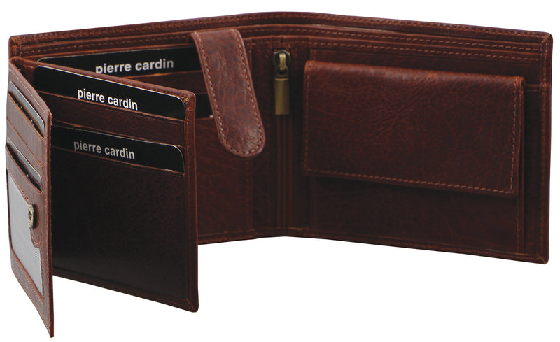 Pierre Cardin Rustic Leather Bi-Fold Mens Wallet in Chestnut (PC2816)