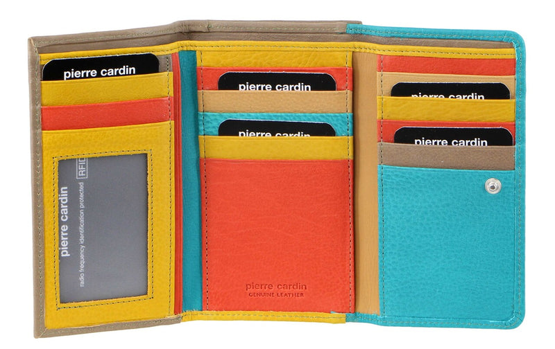 Pierre Cardin MultiColour Leather Ladies Tri-Fold Wallet in Taupe-Turquoise (PC3261)