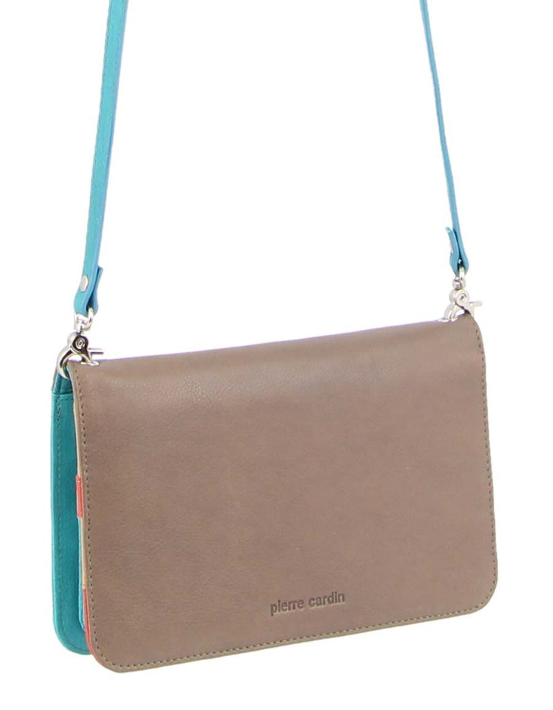Pierre Cardin Multi-Colour Leather Wallet Bag/ Clutch Taupe-Turquoise  (PC3264)