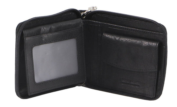 Pierre Cardin Mens Zip-Around Leather Wallet with Chain in Black (PC3273)