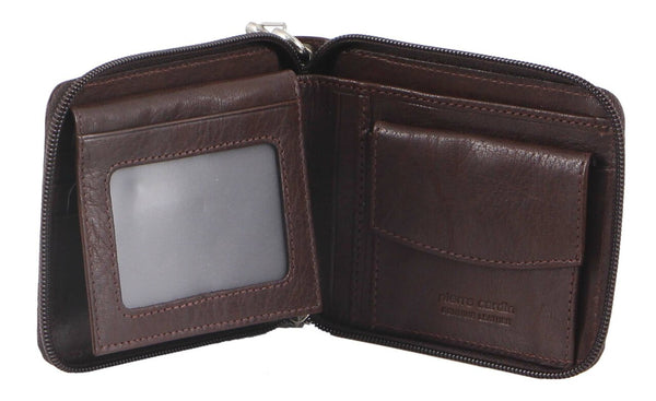 Pierre Cardin Mens Zip-Around Leather Wallet with Chain in Brown (PC3273)