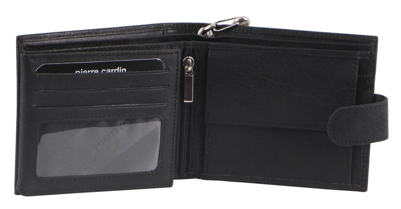 Pierre Cardin Rustic Leather Mens Wallet with Chain in Black (PC3274)
