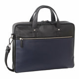 Pierre Cardin Pebbled Leather with perforated design Computer Bag in Black-Navy (PC 3300)