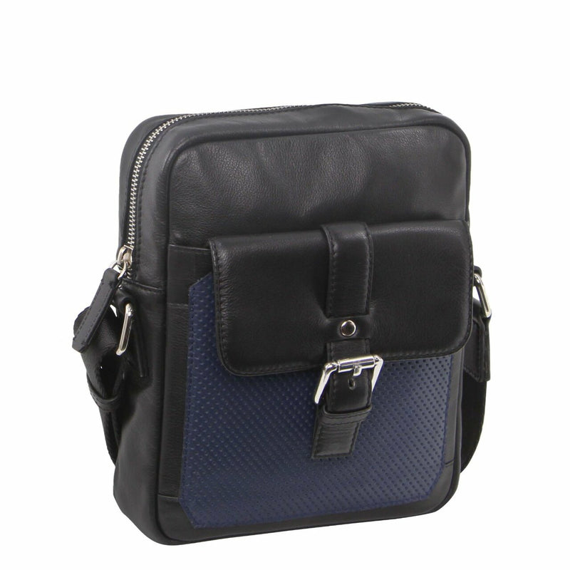 Pierre Cardin Pebbled Leather with perforated design Cross-Body Bag in Black-Navy (PC 3301)
