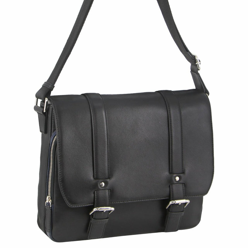 Pierre Cardin Pebbled Leather with perforated design Satchel in Black-Navy (PC 3302)